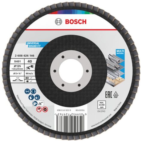 Bosch X451 Fächerschleifscheibe, 125 x 22,23 mm, K40, Z27, 15-tlg. (1/5)
