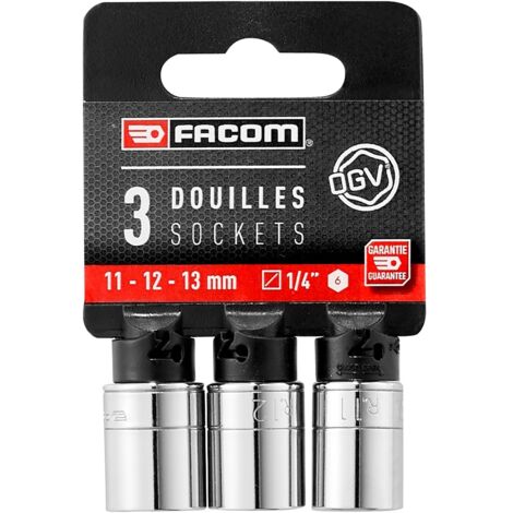 FACOM Steckschlüsselset 1/4 6-Kant 3-tlg., 11 - 12 - 13 mm (1/2)