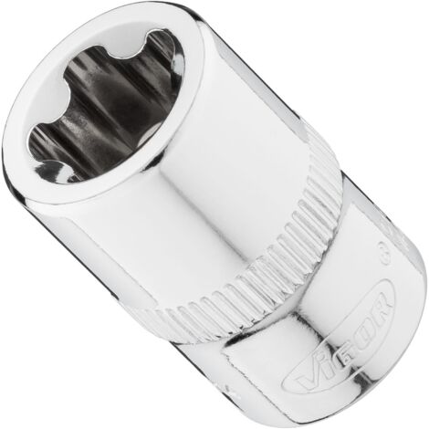 VIGOR Steckschlüsseleinsatz, 3/8 (10 mm) Vierkant hohl, Außenprofil mit 5 abgerundeten Flanken (TORX-ähnlich), SW E14+ (1/2)
