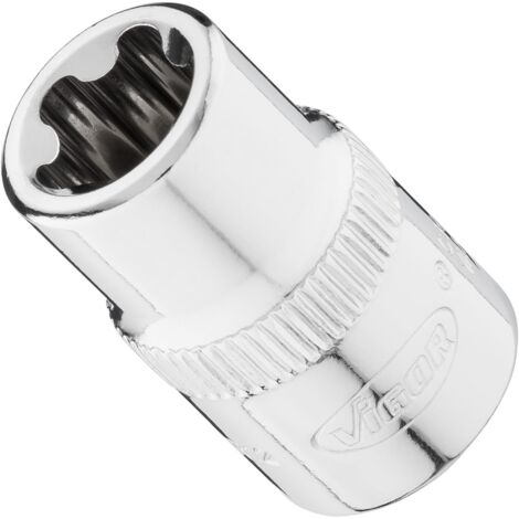 VIGOR Steckschlüsseleinsatz, 3/8 (10 mm) Vierkant hohl, Außenprofil mit 5 abgerundeten Flanken (TORX-ähnlich), SW E12+ (1/2)