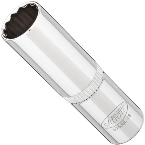 VIGOR Steckschlüsseleinsatz, lang, 3/8 (10 mm) Vierkant hohl, Außen Doppelsechskant Profil, SW 13 mm (1/3)