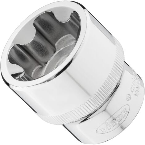 VIGOR Steckschlüsseleinsatz, 1/2 (12,5 mm) Vierkant hohl, Außenprofil mit 5 abgerundeten Flanken (TORX-ähnlich), SW E32+ (1/2)