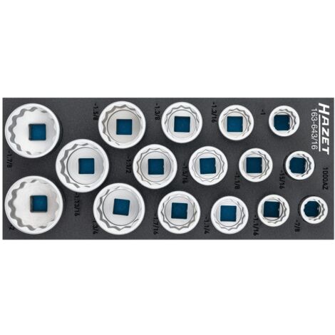 Hazet Steckschlüssel Satz, 3/4 (20 mm) Vierkant hohl, Außen Doppelsechskant-Tractionsprofil, 16-tlg., 7/8 - 2″ (1/2)