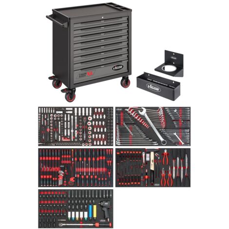 VIGOR Werkstattwagen Series XL, Kunststoff-Arbeitsplatte, mit Sortiment, 466-tlg., Anzahl Werkzeuge: 466 (1/5)