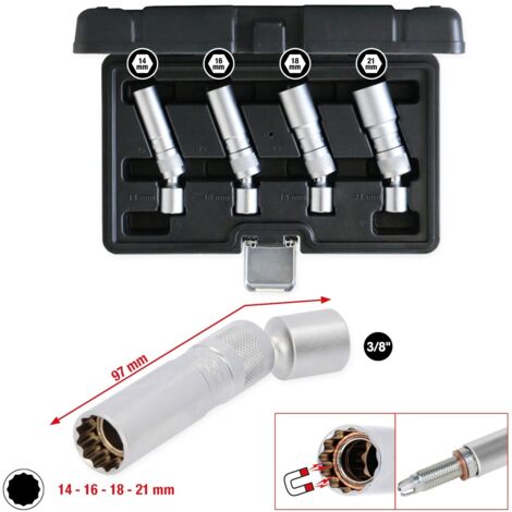 KS Tools 3/8 Zündkerzen-Stecknuss-Satz, 4-tlg, magnetisch mit Gelenk (1/5)