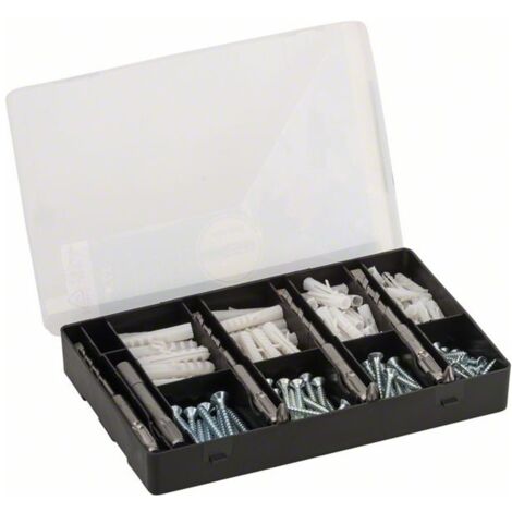 Bosch Fixier-Set 173-teilig, Bohrer, Dübel, Schrauben, Bits in handlicher Sortierbox.