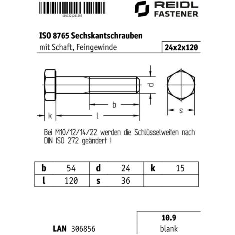 Sechskantschrauben • mit Schaft und Feingewinde • DIN 960 • ISO 8765 online kaufen