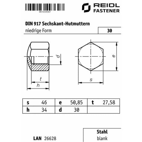 Hutmuttern niedrige Form DIN 917 / A2 / M8, 3,51 €