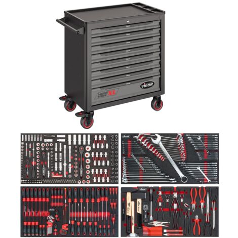 VIGOR Werkstattwagen Series XL, Kunststoff-Arbeitsplatte, mit Sortiment, Anzahl Werkzeuge: 375