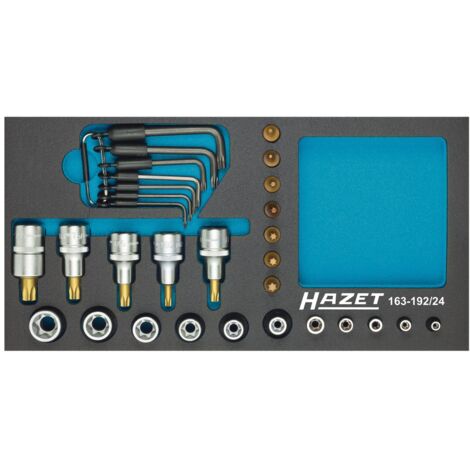 Hazet Steckschlüsseleinsatz Satz, TX 163-192/24, 1/2 (12,5 mm) Vierkant hohl, 1/4 (6,3 mm) Vierkant hohl, Außen TX Profil, Innen TX Profil, 24-tlg.,
