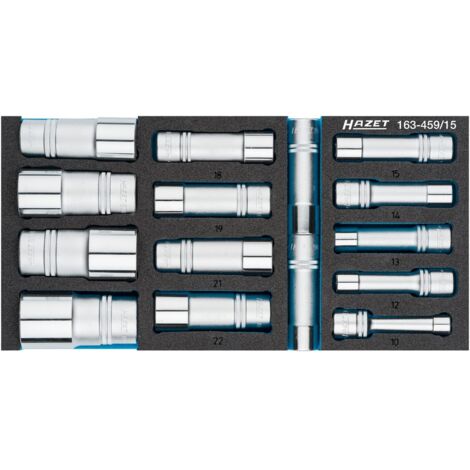 Hazet Steckschlüsseleinsatz Satz, Vierkant hohl 12,5 mm (1/2), Außen-Sechskant-Tractionsprofil, 10 - 32, Anzahl Werkzeuge: 15