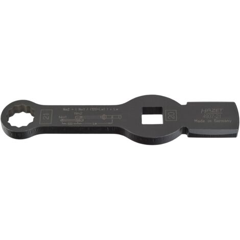 Hazet Schlag-Ringschlüssel, mit 2 Schlagflächen 4937-21, 3/4 (20 mm) Vierkant hohl, Außen Doppelsechskant Profil, SW 21 mm (1/5)