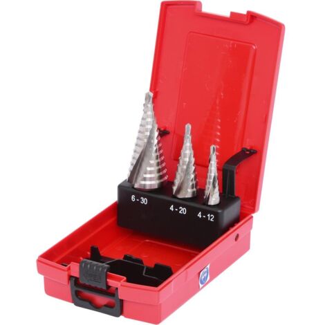 KS Tools HSS Stufenbohrer-Satz, Kunststoffkassette 3-tlg. (1/4)