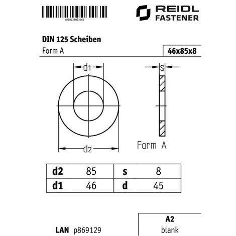 DIN 125 Scheiben, Form A, 46 (46x85x8) A2 blank