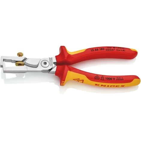 Knipex StriX Abisolierzangen mit Kabelschere isoliert mit Mehrkomponenten-Hüllen, VDE-geprüft verchromt 180 mm