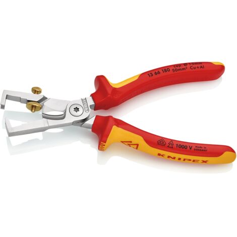 Knipex StriX Abisolierzangen mit Kabelschere isoliert mit Mehrkomponenten-Hüllen, VDE-geprüft verchromt 180 mm