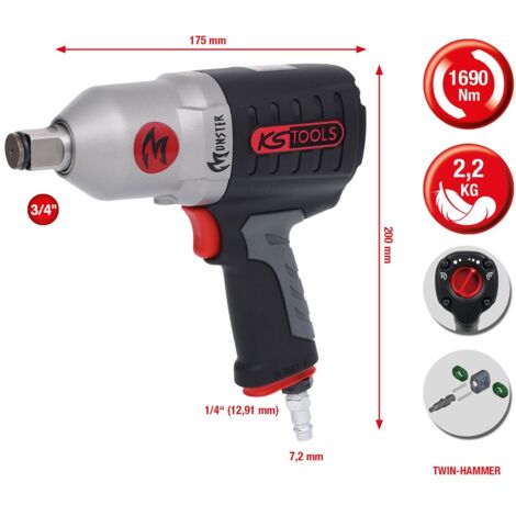 KS Tools 3/4 MONSTER Hochleistungs-Druckluft-Schlagschrauber, 1690 Nm