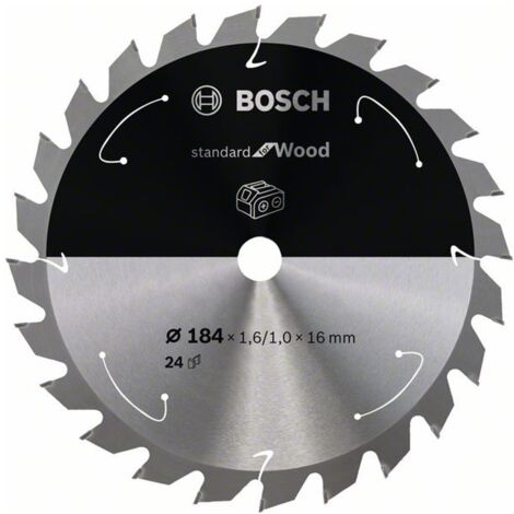 Bosch Akku-Kreissägeblatt Standard for Wood, 184 x 1,6/1 x 16, 24 Zähne, Freiwinkel 15°, Spanwinkel 5°