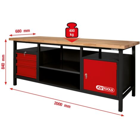 KS TOOLS XXL-Werkbank mit 3 Schubladen und 1 Tür - 865.0201