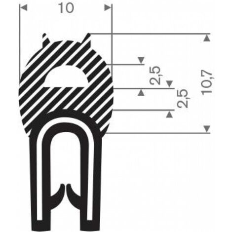 Kantenschutz flexibel schwarz, mit Moosgummi, Klemmbereich 1,0-3,0 mm,  10x19 mm , 50 m