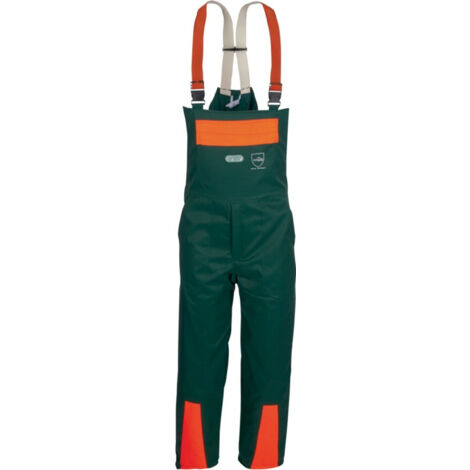 KWF FPA Forst Schnittschutz-Latzhose EN 381 Class1 grün-orange Forstkleidung