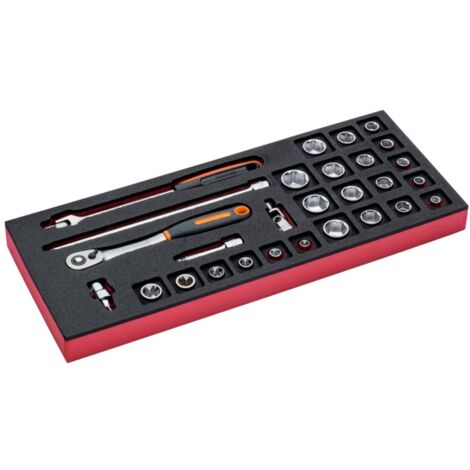 Bahco Fit&Go 1/3 Schaumstoffeinlage 3/8 Satz Steckschlüssel-Einsatz und birnenförmige Knarre - 28-tlg.