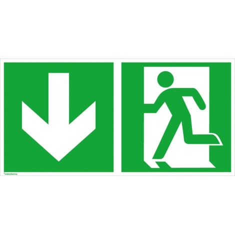 SafetyMarking Fluchtwegschild Folie B400xH200 mm Notausgang links mit Pfeil abwärts (1/2)