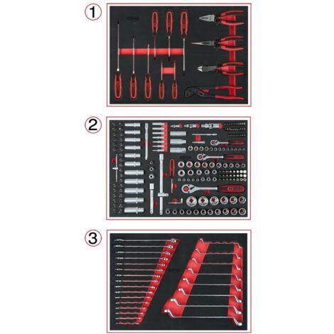 KS Tools Universal-Systemeinlagen-Satz für 3 Schubladen mit 215 Premium-Werkzeugen (1/3)