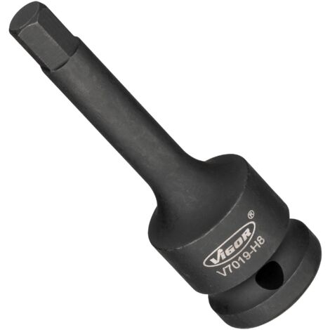 VIGOR Schlagschrauber Schraubendrehereinsatz, 1/2 (12,5 mm) Vierkant hohl, Innen Sechskant Profil, SW 8 mm (1/2)