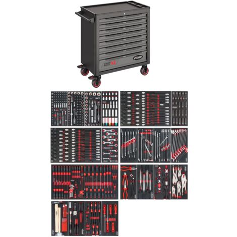 VIGOR Werkstattwagen V5434 – 1000 XL – 7 flache Schubladen – Traglast 25 kg pro Schublade – Höhe 1000 mm – Breite 481 mm – Länge 907 mm (1/5)