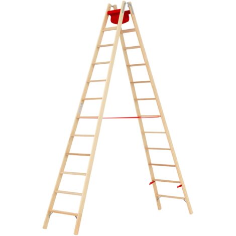 Hymer Holz-Stufenstehleiter, beidseitig begehbar, 2x12 Stufen, Länge 3,48 m