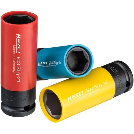 Hazet Schlag-Maschinenschrauber Steckschlüsseleinsatz Satz 903SPC/3, 1/2 (12,5 mm) Vierkant hohl, Außen Sechskant-Tractionsprofil, 3-tlg., 17 - 21