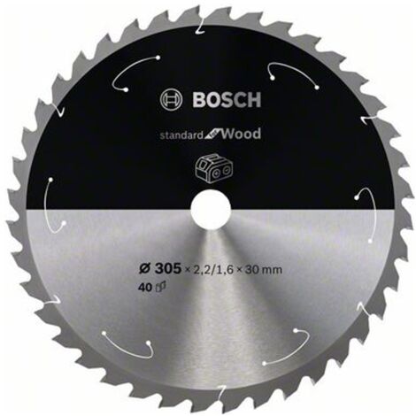 Bosch Akku-Kreissägeblatt Standard for Wood, 305 x 2,2/1,6 x 30, 40 Zähne, Freiwinkel 15°, Spanwinkel 5°
