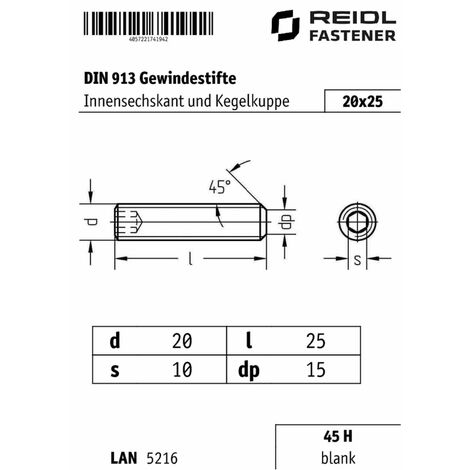 Din Gewindestifte M X Mit Innensechskant Kegelkuppe H Blank