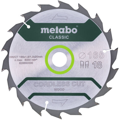 Metabo Sägeblatt cordless cut wood - classic, 165x20 Z18 WZ 20° /B (1/3)