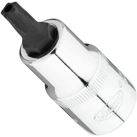 VIGOR Schraubendrehereinsatz, 1/2 (12,5 mm) Vierkant hohl, Innenprofil mit 5 abgerundeten Flanken, mit Stirnlochbohrung (TORX-ähnlich), SW T40+H (1/2)