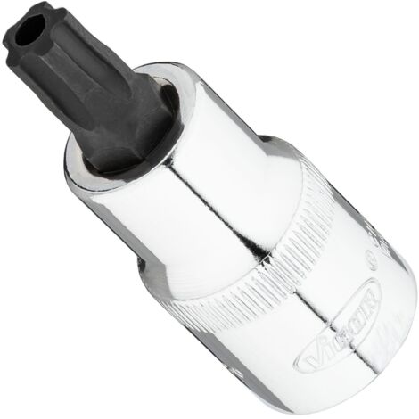 VIGOR Schraubendrehereinsatz, 1/2 (12,5 mm) Vierkant hohl, Innenprofil mit 5 abgerundeten Flanken, mit Stirnlochbohrung (TORX-ähnlich), SW T50+H (1/2)