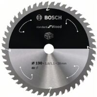 Bosch Akku-Kreissägeblatt Standard for Wood, 190 x 1,6/1,1 x 20, 48 Zähne, Freiwinkel 15°, Spanwinkel 5°