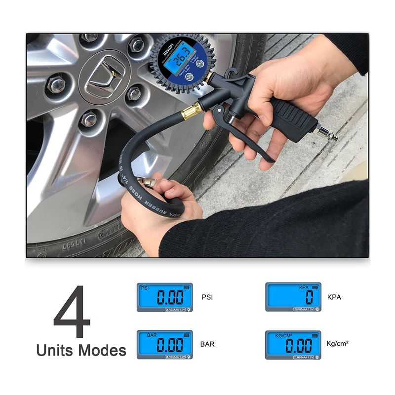 255 PSI Hohe Präzision Reifendruckmesser mit LCD-Bildschirm für alle Fahrzeuge LKW Motorrad Schwarz WZTO Digital Reifendruckprüfer und reifenfüller 