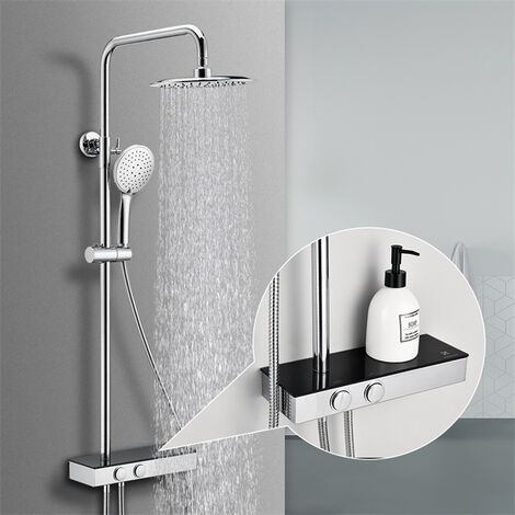 Duschset mit Regal Duschsystem ohne Armatur Runder Duscharmatur mit 3 Strahlarten Handbraus Regendusche Dusche Armatur