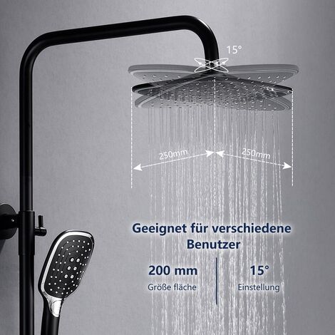 Duschset Regendusche Überkopfbrause Duscharmatur Thermostat Bad Vigo Schwarz REA 