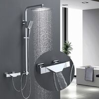 Thermostat Duschsystem mit Trennbar Badewannenarmatur Wasserfall Duscharmatur Duschset 3 Funktion Handbrause Überkopfbrause Duschstange Regendusche für Bad/Badewanne