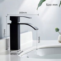 Wasserhahn Bad Schwarz Wasserfall aus Edalstahl Waschtischarmatur für Badezimmer Mischbatterie Einhandmischer Waschbecken Armatur Schwarz