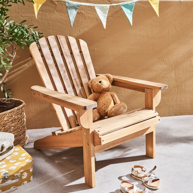 Poltrona Adirondack in legno di acacia per bambini, colore teak chiaro