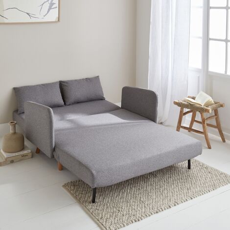 Divanetto letto clic clac 2 posti in tessuto, gambe in legno