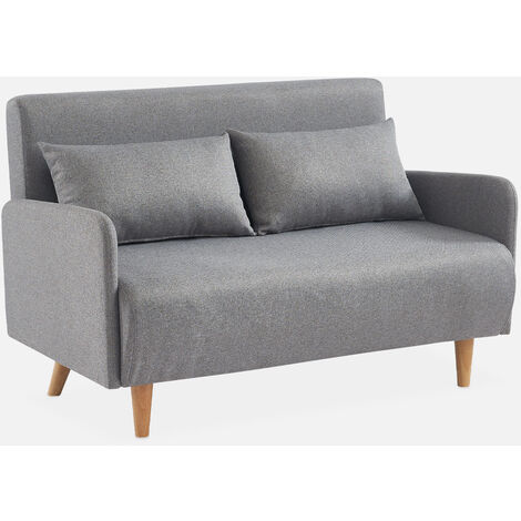 Divanetto letto clic clac 2 posti in tessuto, gambe in legno