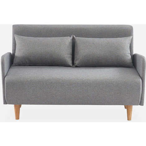 Divanetto letto clic clac 2 posti in tessuto, gambe in legno