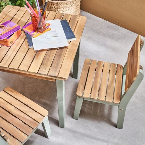 Tavolo per bambini in legno di acacia FSC, verde acqua, per interni ed  esterni con 2