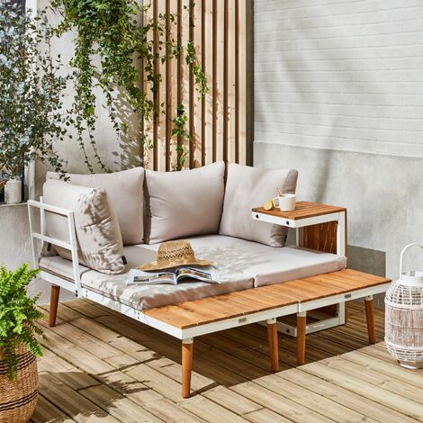Offerta! Salotto da giardino in alluminio bianco HIBISCUS con divano 3  posti due poltrone e tavolino