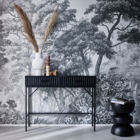 Conifferism Comodino Scanalato Mid-Century Con 3 Cassetti - Nero Con Maniglie Oro, 48x40x65 Cm - Tavolino Da Notte Salvaspazio Per Camera Da Letto